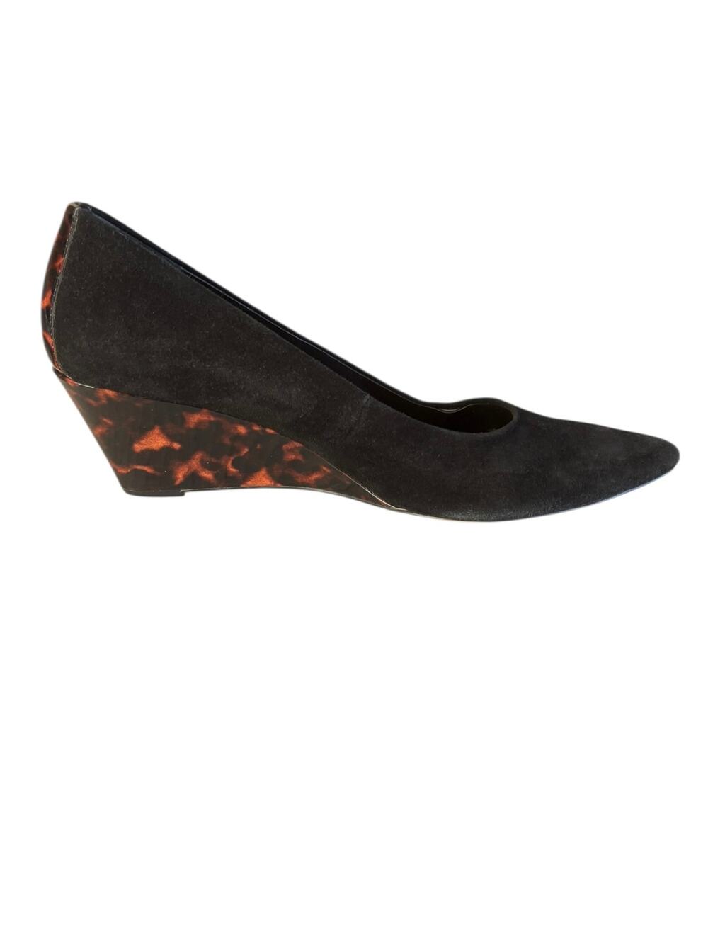 Donald J Pliner Ediee Pumps Heels Black Suede Leopard Print Wedge Size 9